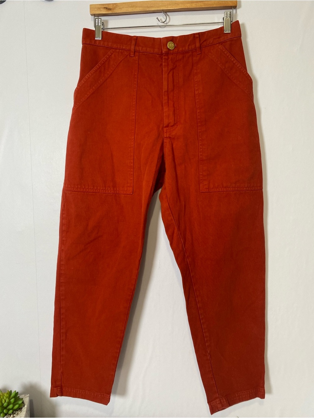 Big Bud Press Pencil Pants Trousers Medium Petite Orange High Waist Cotton Twill